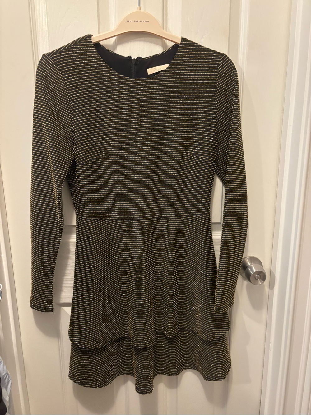 NWOT Hutch Black and Gold Glitter Striped Long-Sleeve Fit-and-Flare Dress